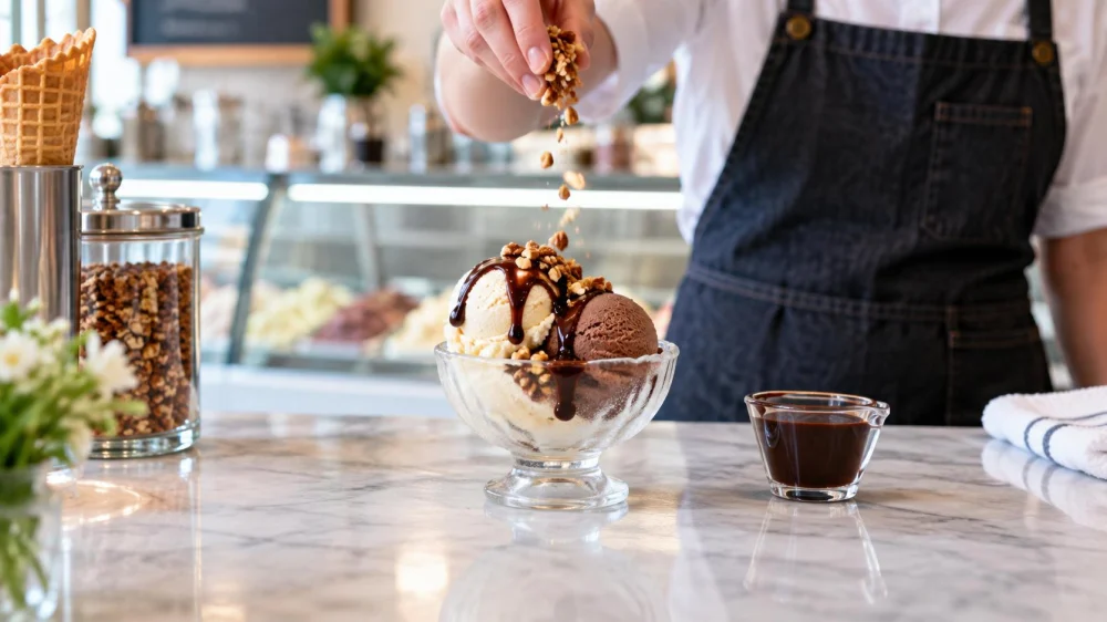Ice Cream Sundae Order: Sauce, Crunch, and Melt Timing