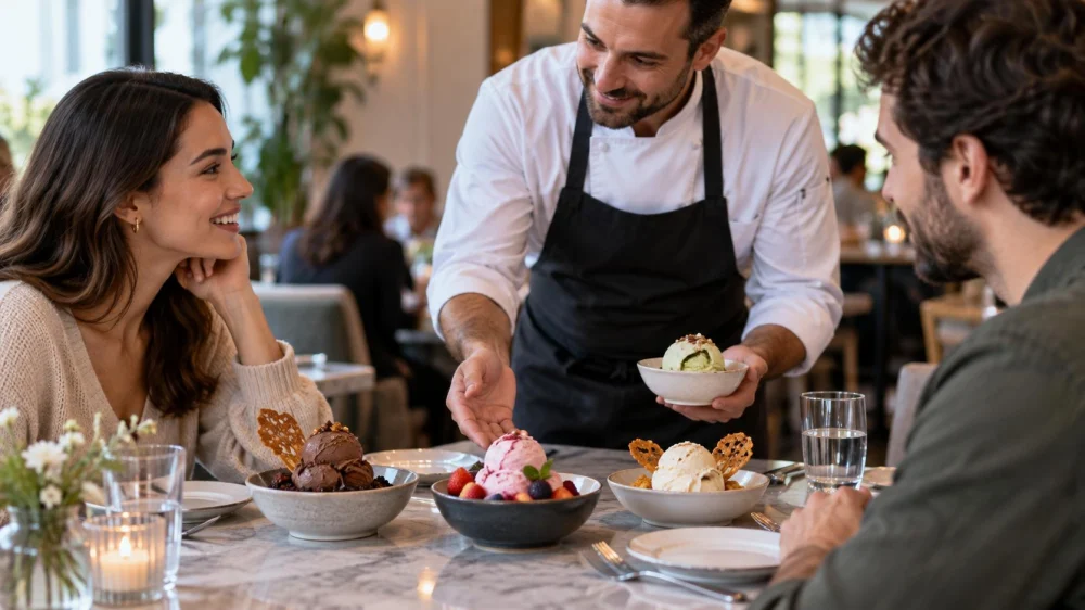 Ice Cream Sharing Order: Balance Portions and Arrival Times